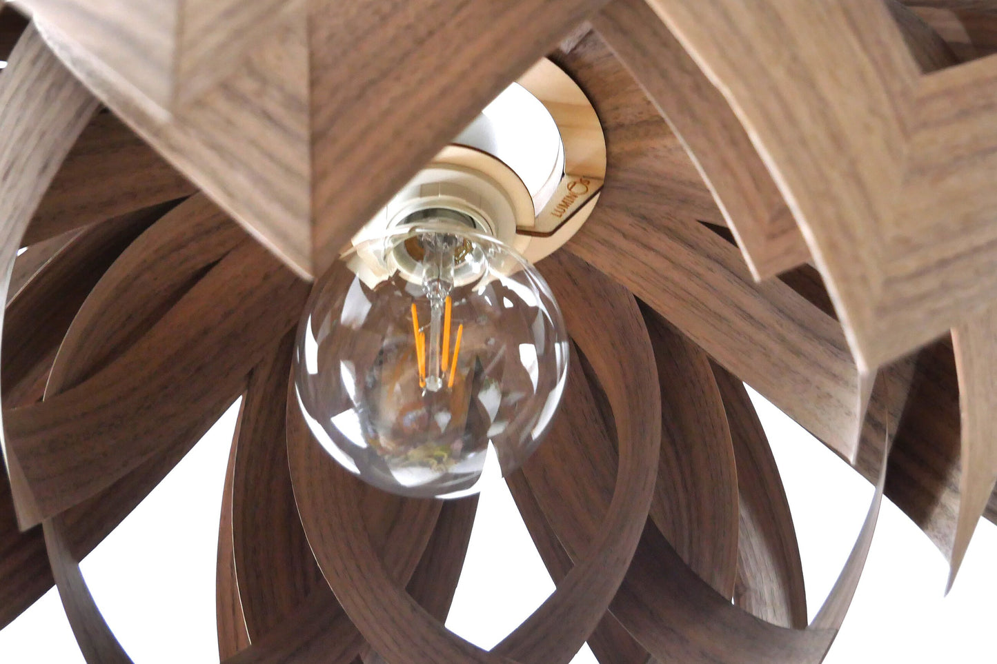 L18O, 70cm Handmade pendant lamp from walnut veneer.