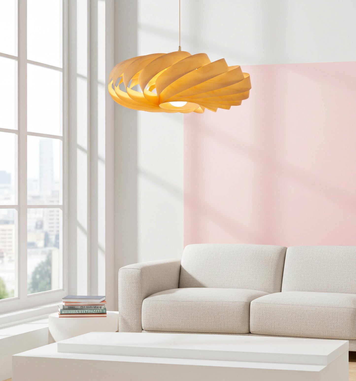L06B, 60-70cm Handmade  birch wood pendant lamp