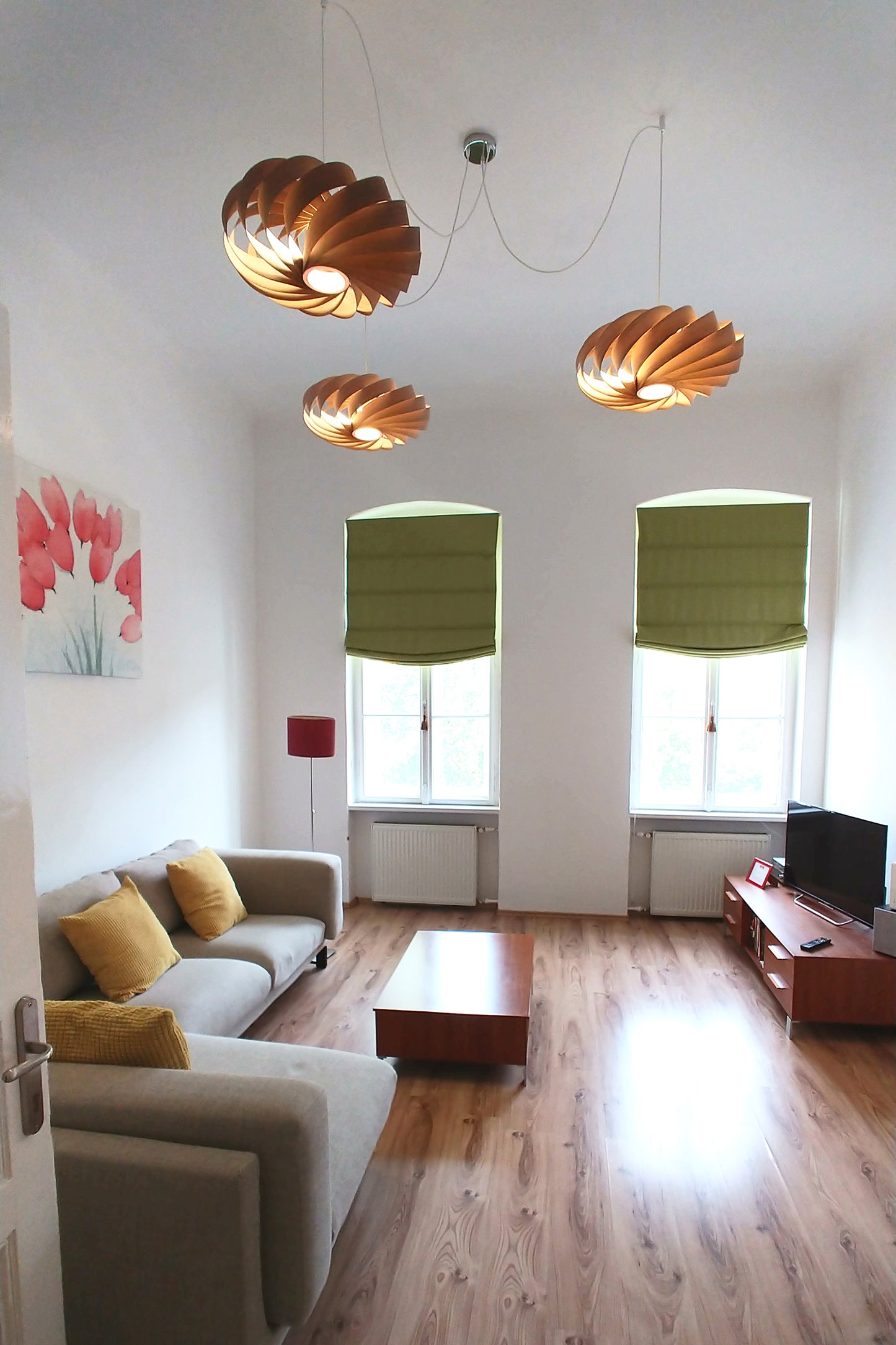 L06B, 60-70cm Handmade  birch wood pendant lamp