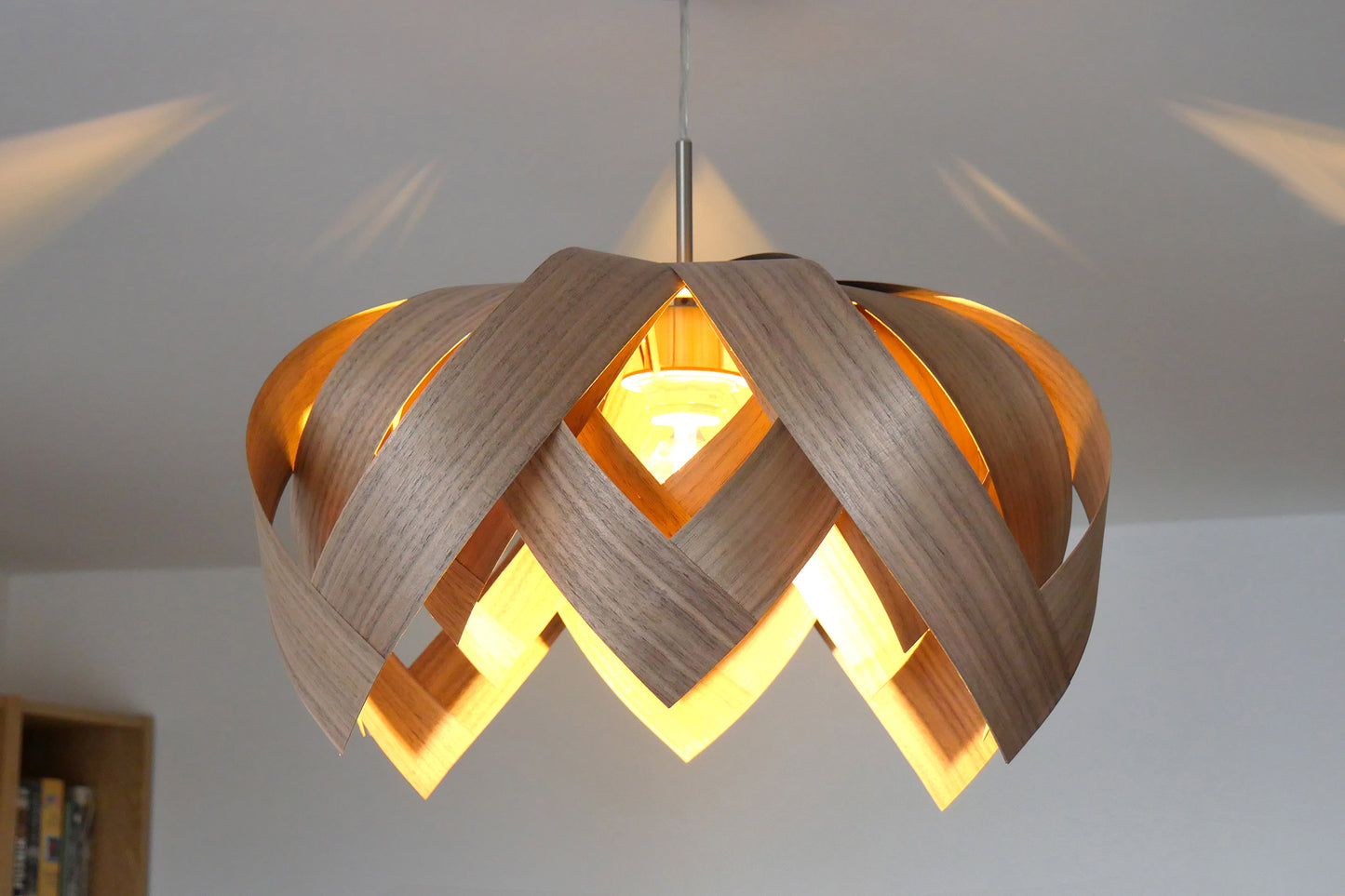 L18O, 50cm Handmade pendant lamp from walnut veneer.