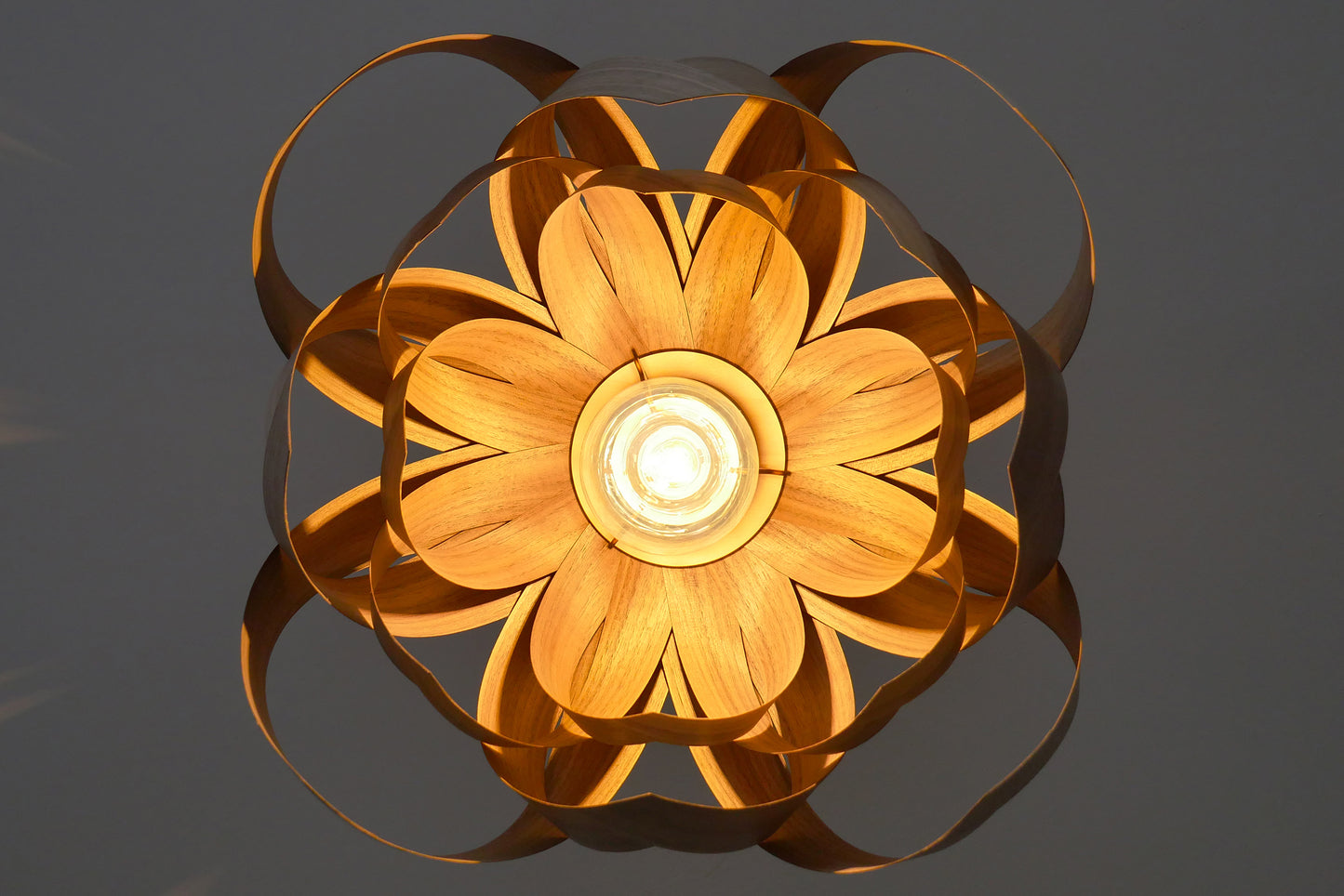 L18O, 50cm Handmade pendant lamp from walnut veneer.