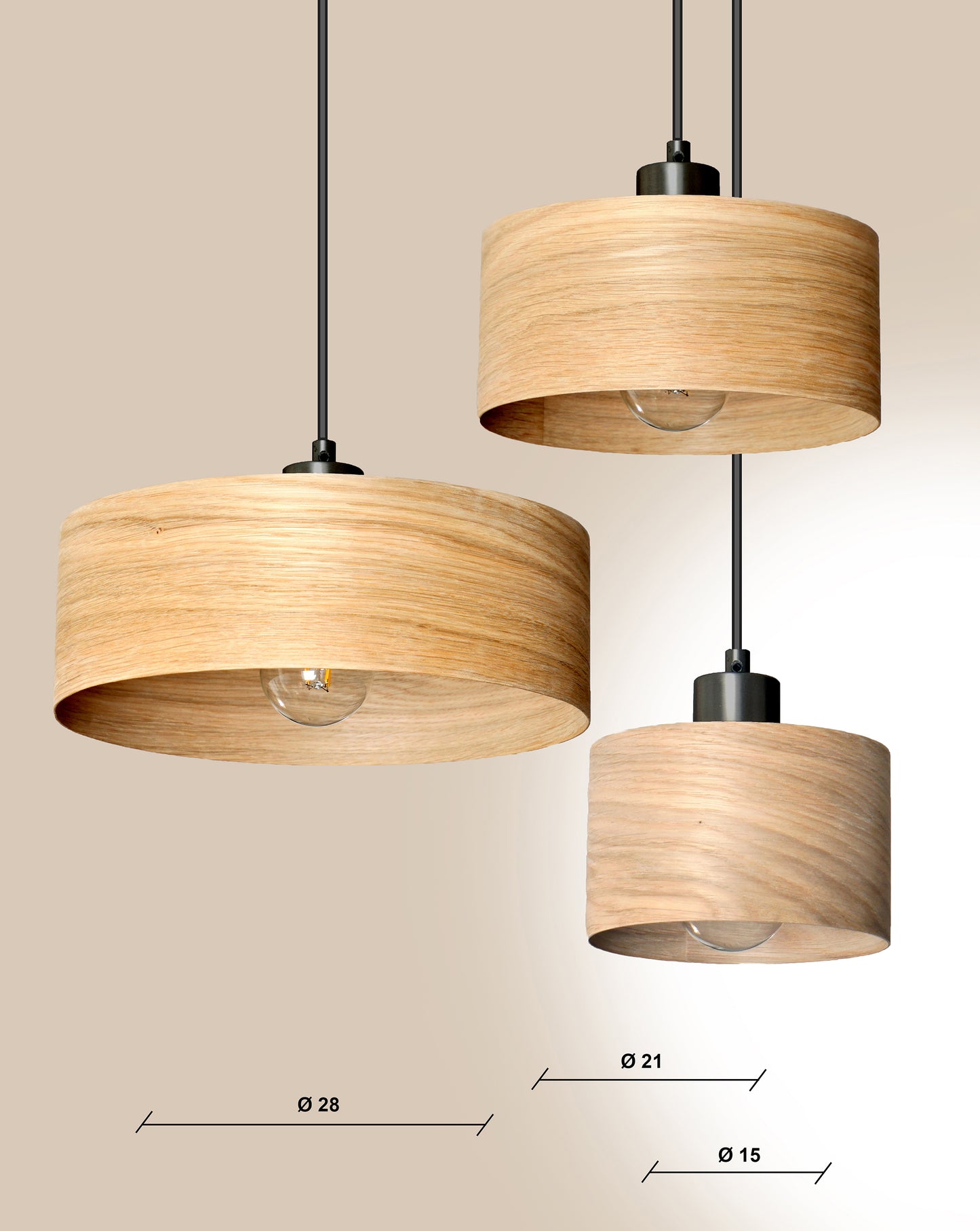 L24 D Handmade Oak wood veneer pendant Lamp