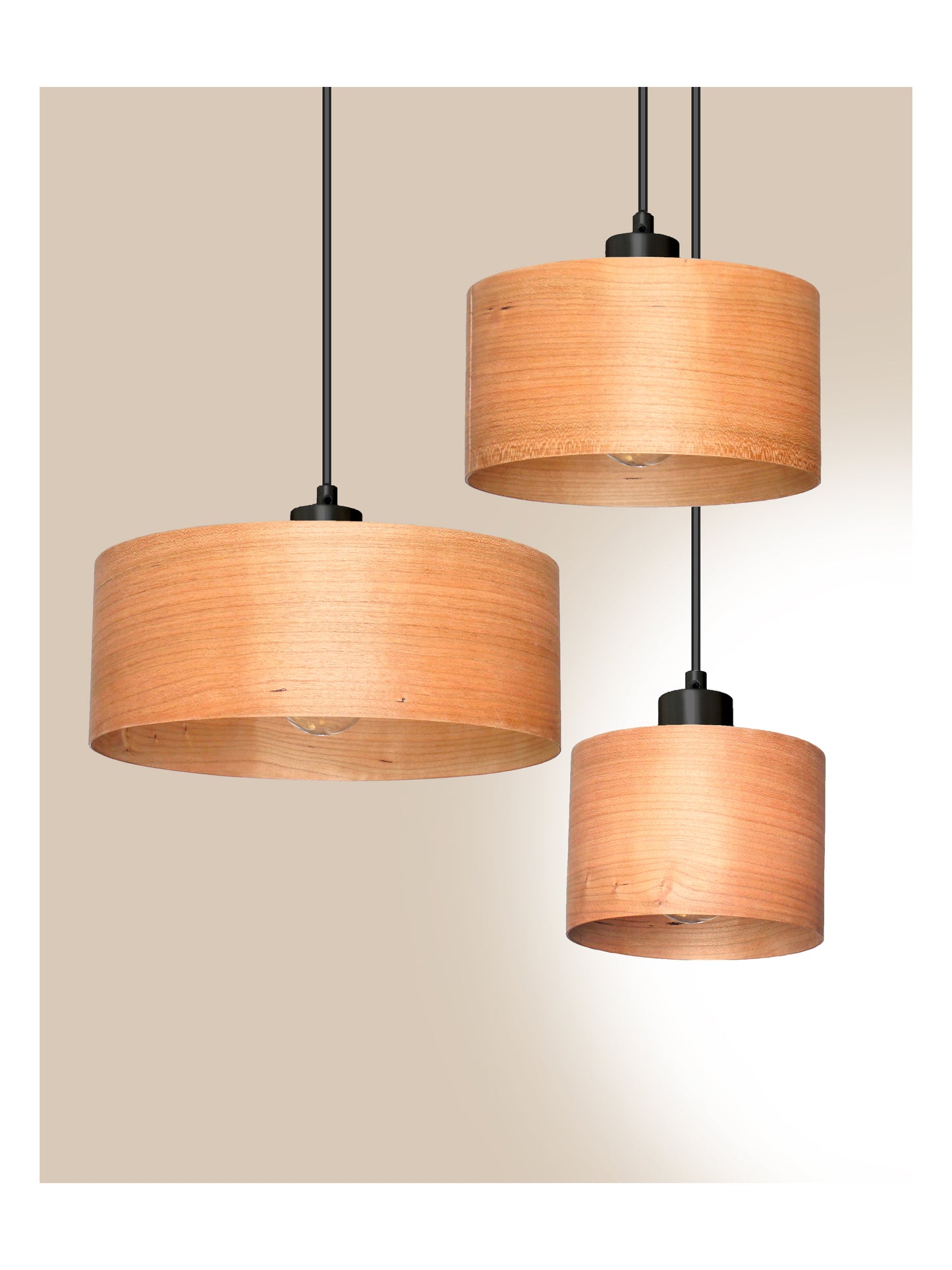L24 C Handmade Cherry wood veneer pendant Lamp