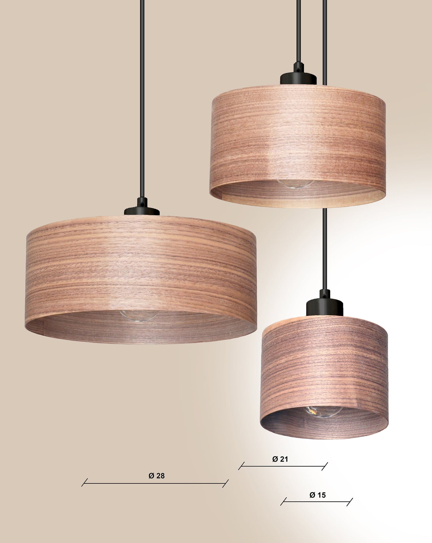 L24 O Handmade Walnut wood veneer pendant Lamp