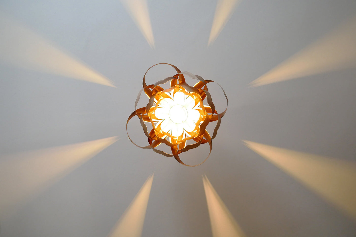 L18O, 70cm Handmade pendant lamp from walnut veneer.